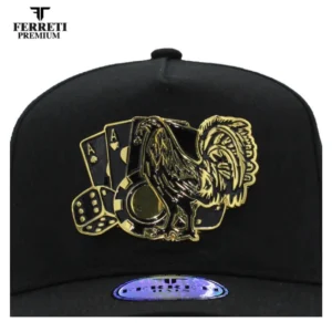 Ferreti Hats Snapback Adjustable Cap Black Gold Rooster Casino Men One Size