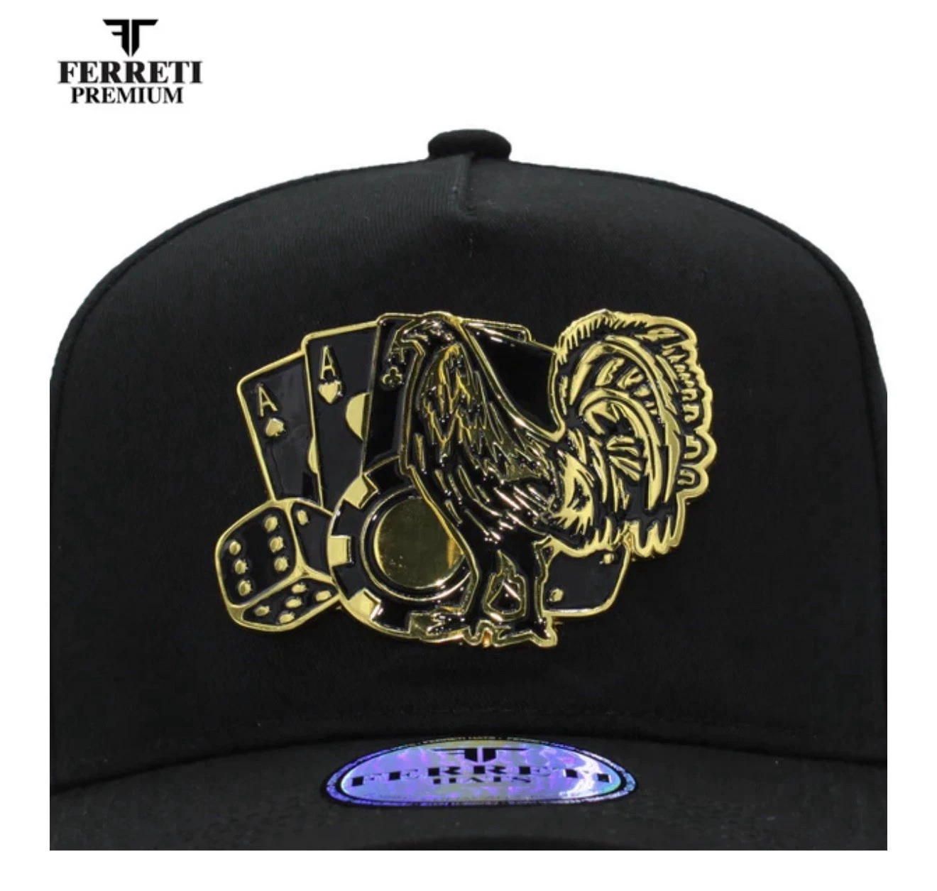 Ferreti Hats Snapback Adjustable Cap Black Gold Rooster Casino Men One Size
