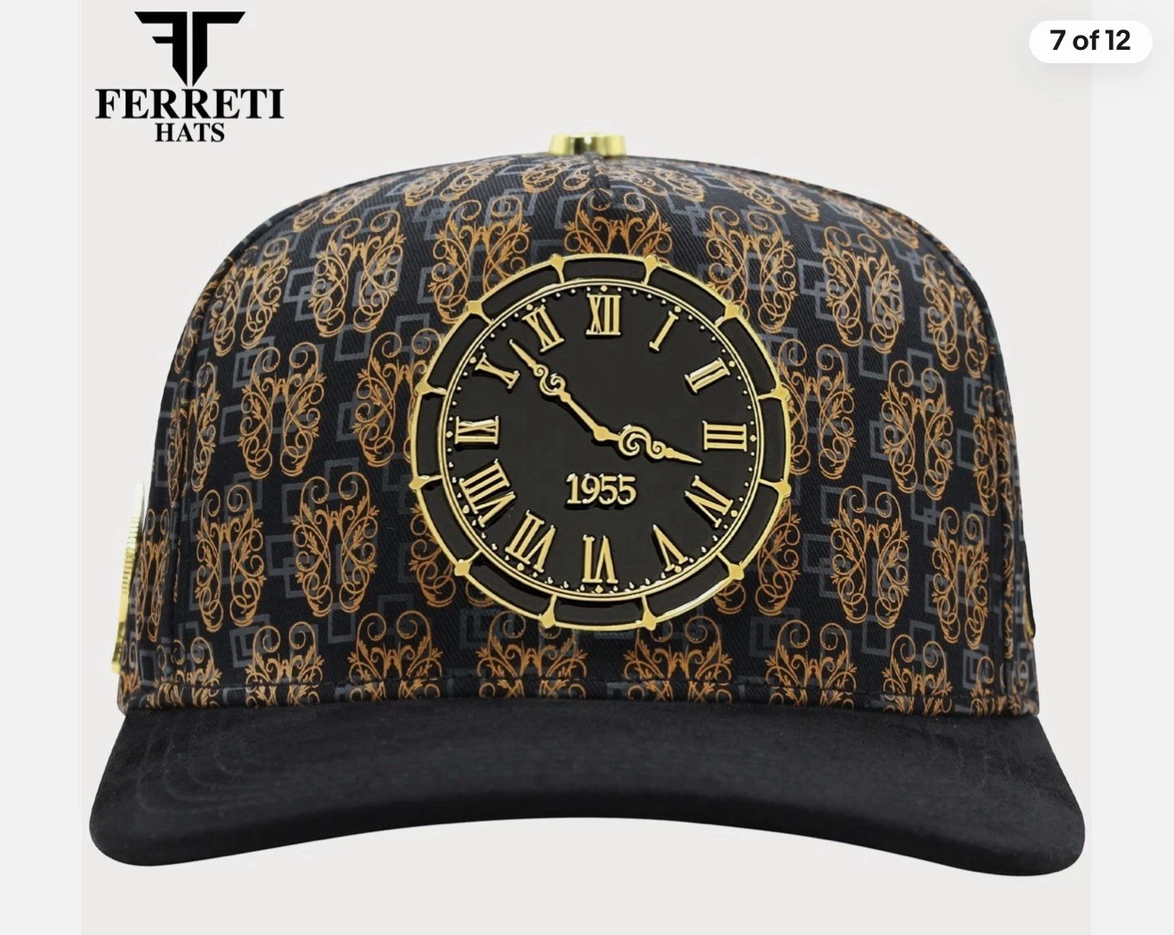 Ferreti Hats Snapback Adjustable Hat Black Gold Winner Time Money Time Men One