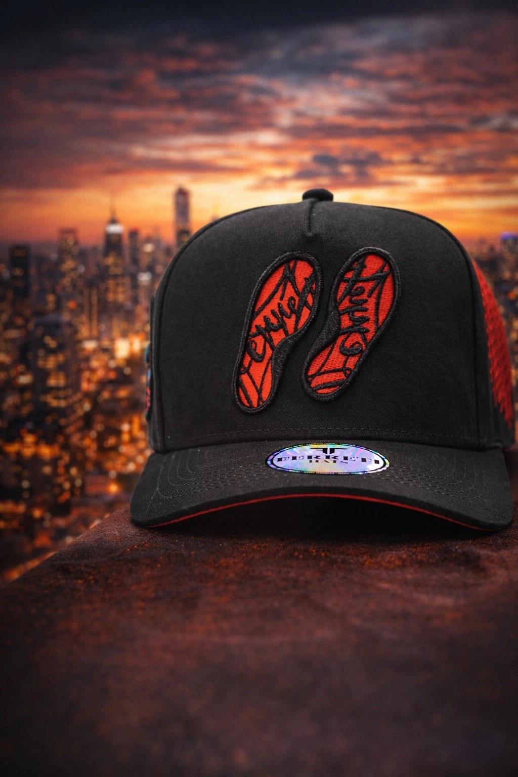 Ferreti Hats Snapback Adjustable Cap Black Red Embroidered Skull Men One Size