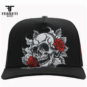 Sombreros Ferreti Snapback Sombrero Ajustable Calavera Rosa Bordado Negro Hombres Talla Única