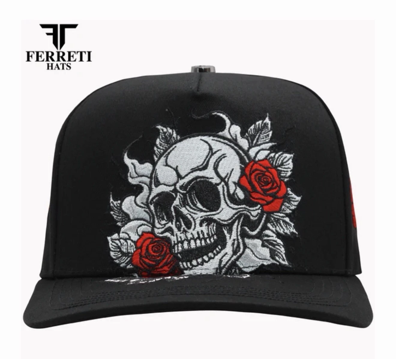 Sombreros Ferreti Snapback Sombrero Ajustable Calavera Rosa Bordado Negro Hombres Talla Única