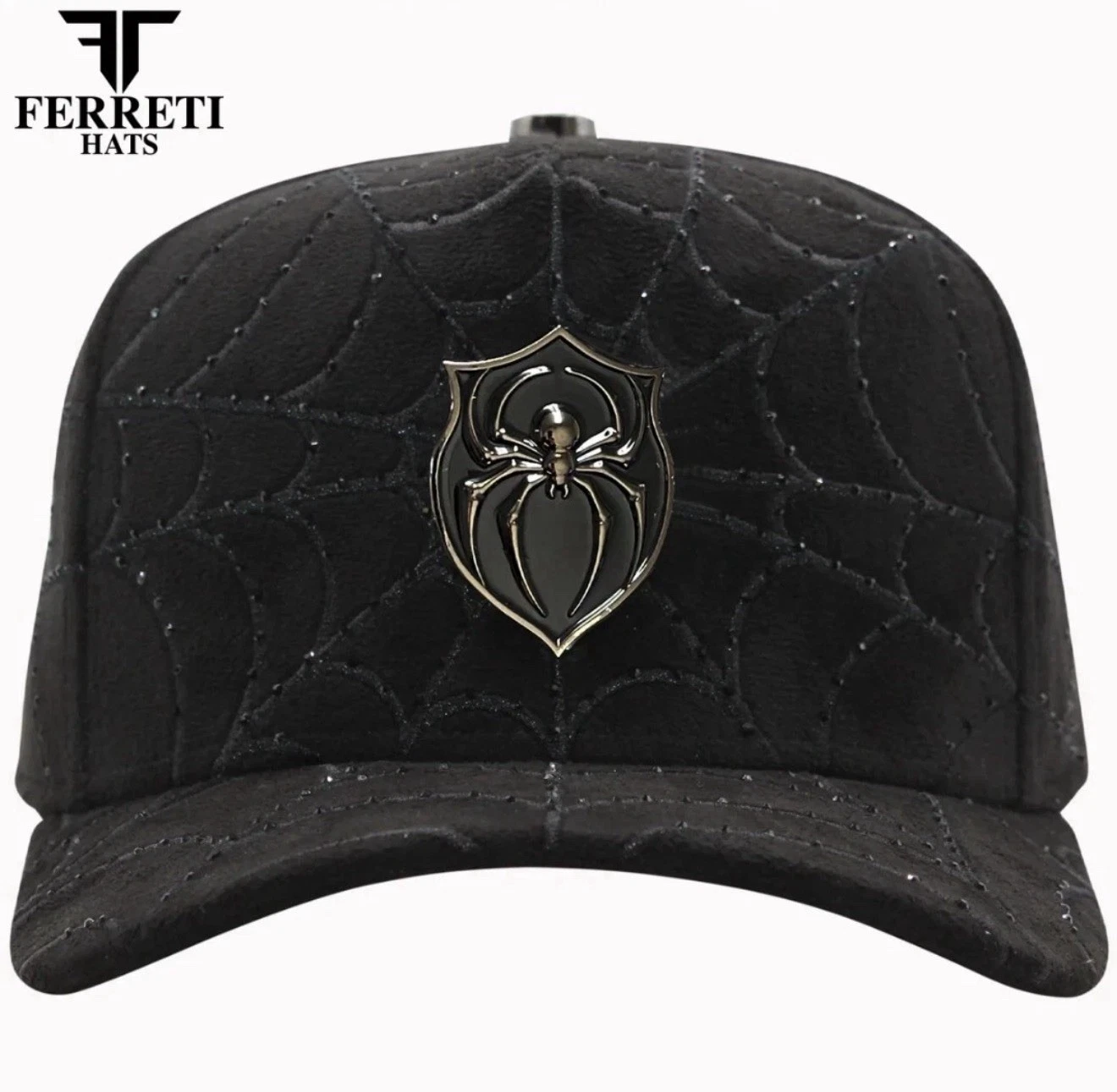 Ferreti Hats Snapback Adjustable Hat Black Spider Web Metal Pin Men One Size