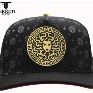 Ferreti Hats Snapback Adjustable Hat Black Medusa Metal Pin Men One Size